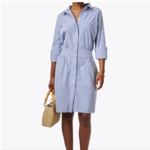 Gretchen Scott Blue Stripe Tie Waist Shirtdress Size Medium